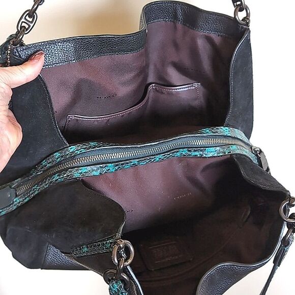 COACH Dalton ♣️Black Color Block Suede/Leather Turquoise& Black Snake Detail - Picture 9 of 17